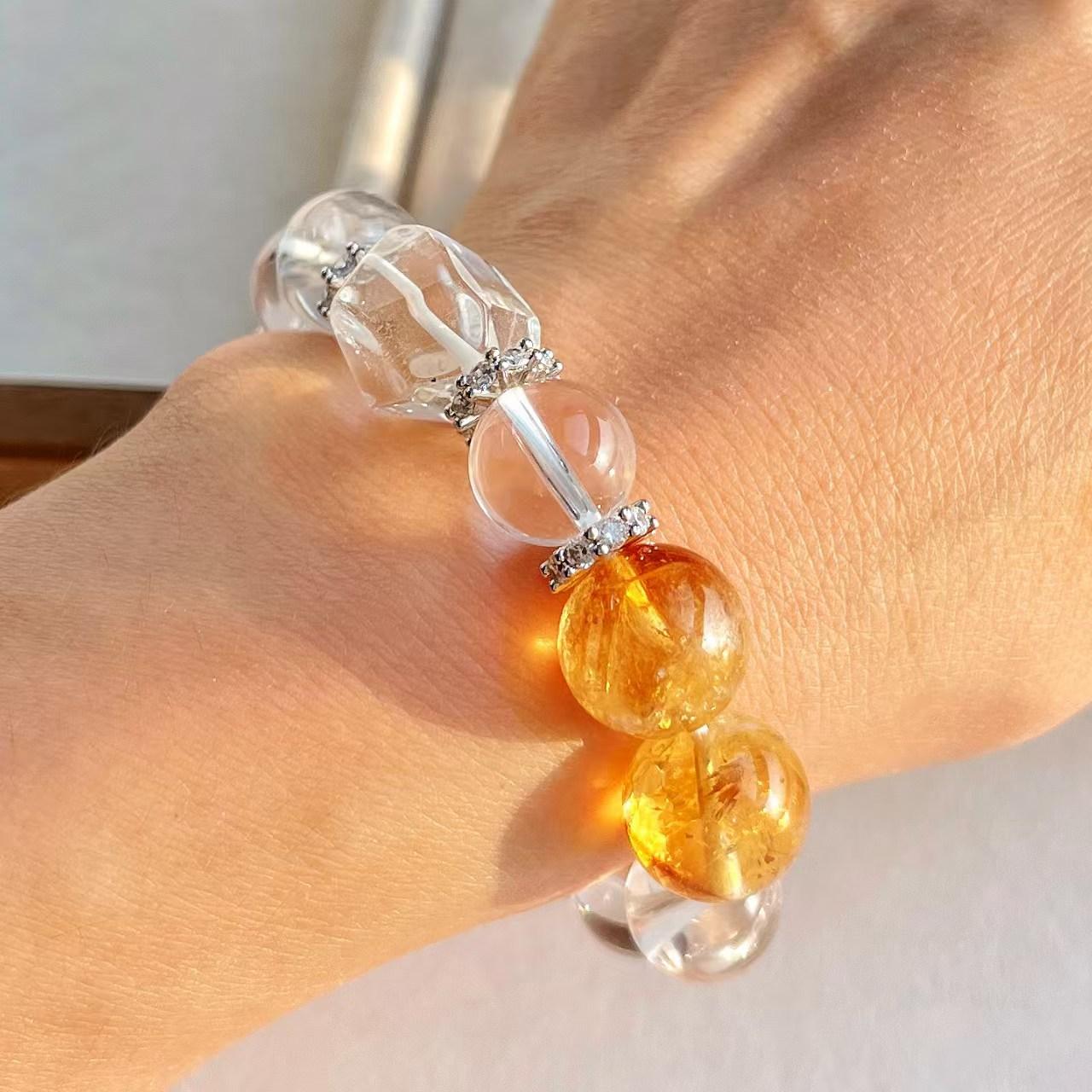 High Quality Haute Couture Vitreous Body 10Mm Natural White Crystal 12Mm Citrine Bracelet Bracelet