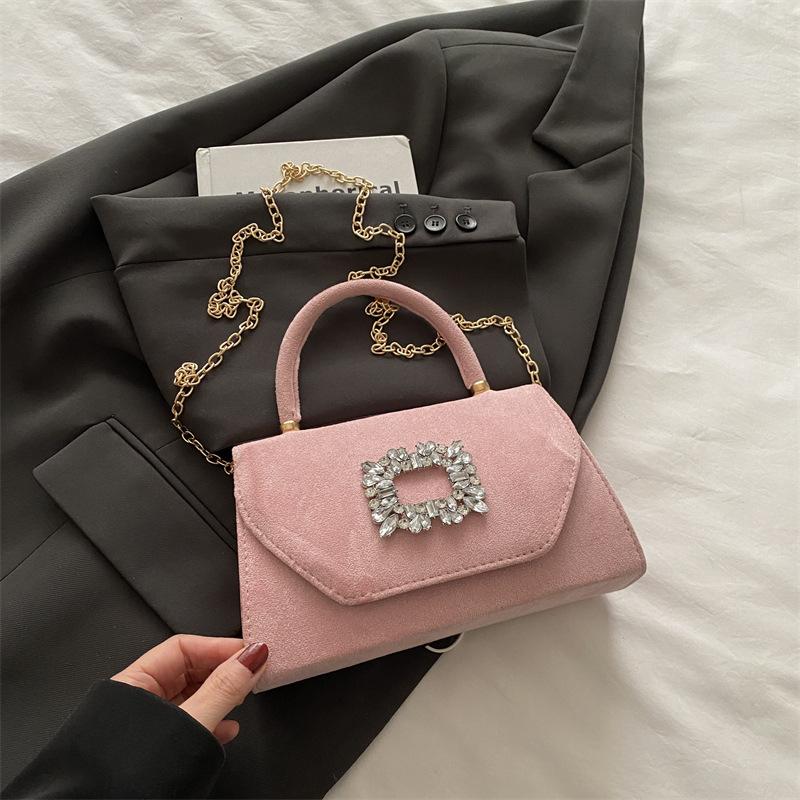 

Simple and fashionable solid color summer new casual commuting chain crossbody shoulder bag bright diamond small square bag розовый