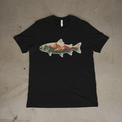 Mountain Trout Fishing Shirt Nature Landscape Fish Graphic T-Shirt