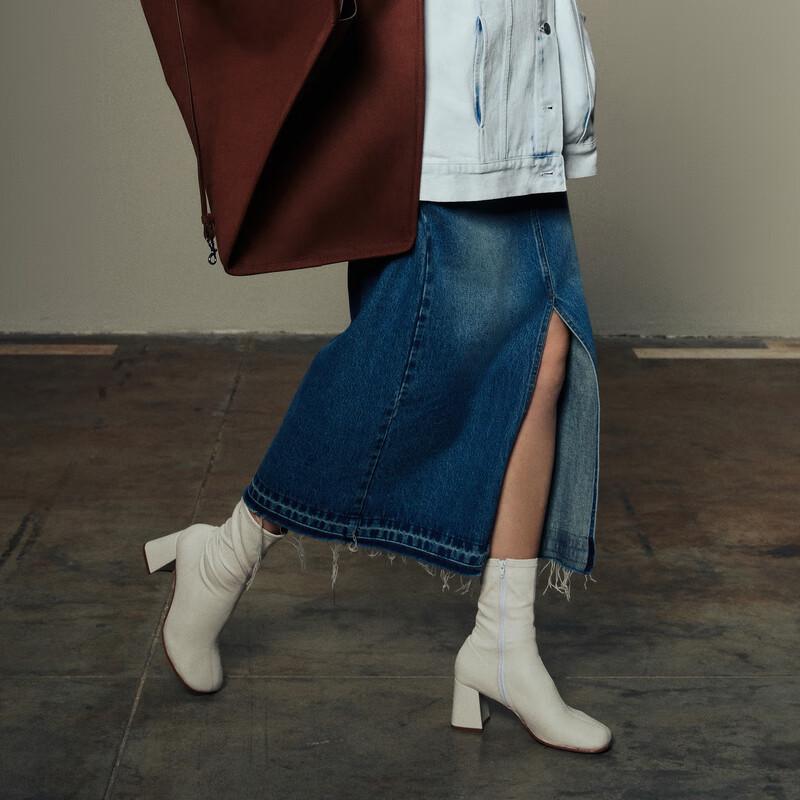 LESS 2024 Autumn H-Line Cotton Denim Maxi Skirt