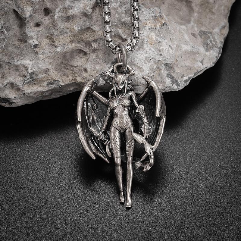 Collana Pendente alla Moda Stile Strega Diavolo Alato Gotico Gioielli da Strega Retrò