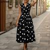 VONDA Rochie lungă de vară pentru femei, stil retro, fără mâneci, cu imprimeu buline, casual, rochie de soare