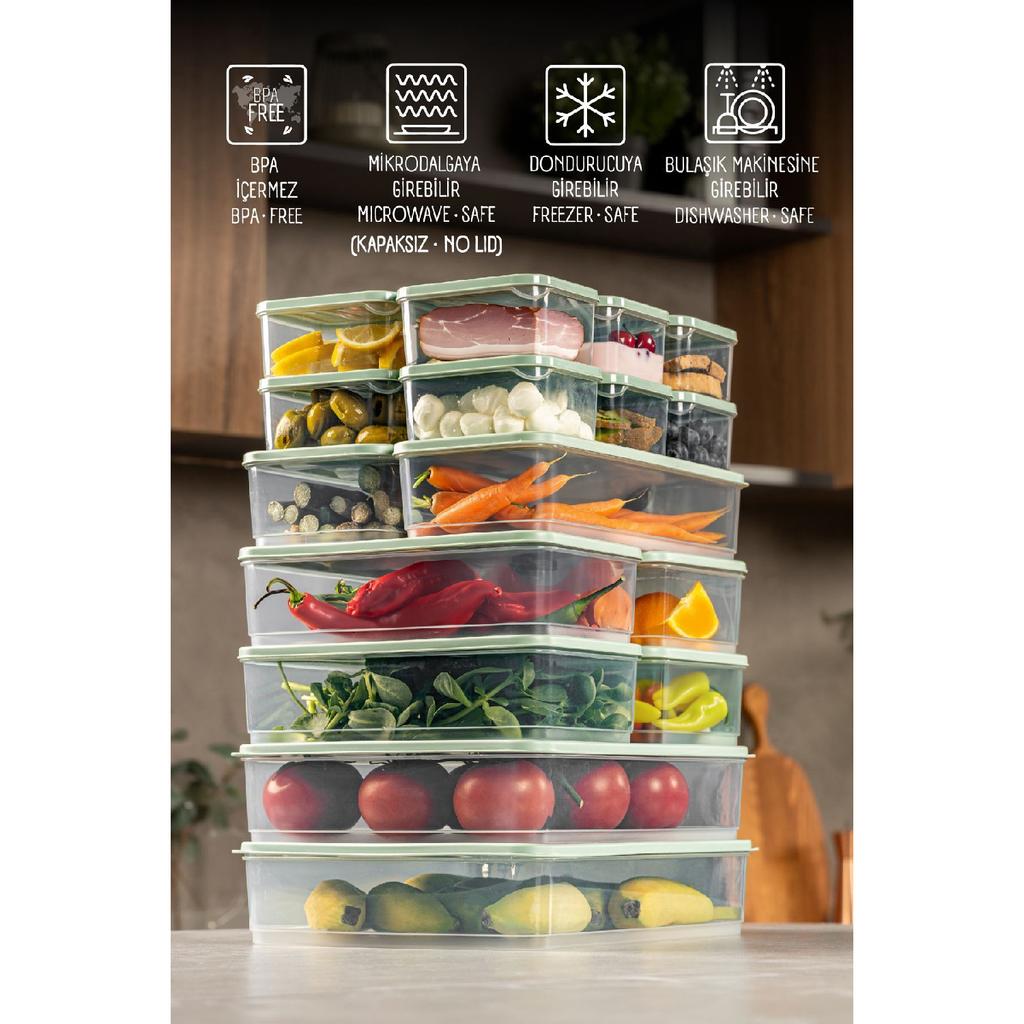 20pcs Fridge Freezer Organizer And Storage Container Mint 12x(350ml) 4x(1.75lt) 2x(1.65lt) 2x(3,5lt)