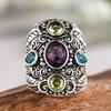 Huitan Vintage Women CopperColor Ring with Multiple Colors Bright CZ Engrave Design Accessories for Party Daily Female Jewelry