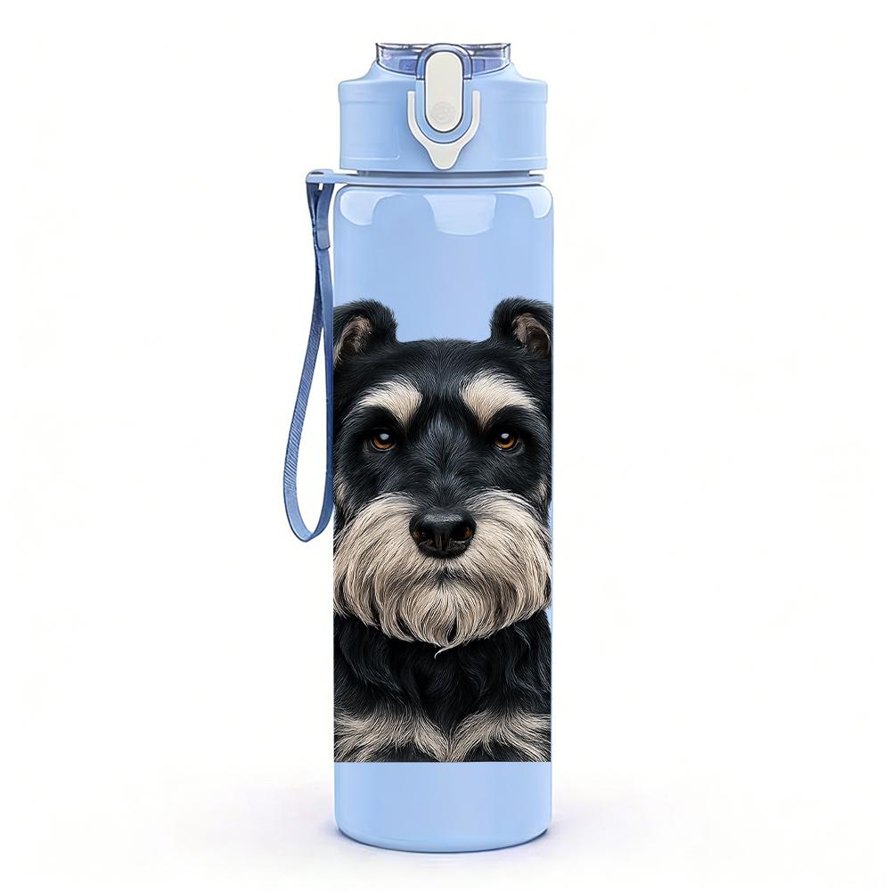 1PC Black Silver Schnauzer Bust 750ml Color Plastic Sports Water Bottle Leakproof Flip Straw Lid For Sports Office Home Use
