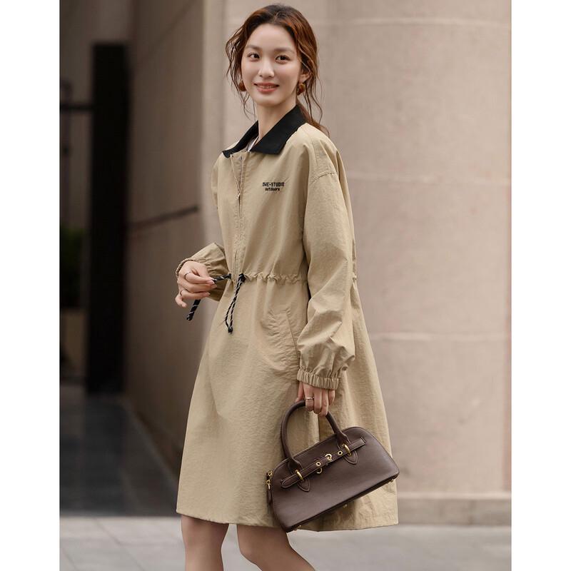 Demana Urban Style Color Block Seven-Point Sleeve Drawstring Dress