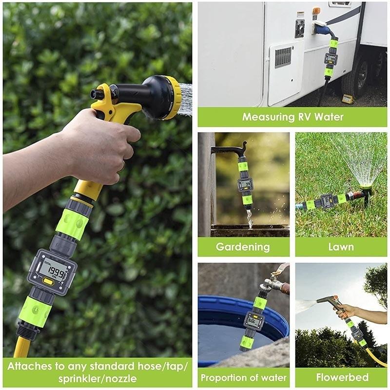 Outdoor Garden Hose Digital Water Flow Rate Meter High Precision Water Flow Consumption Measurement Tool