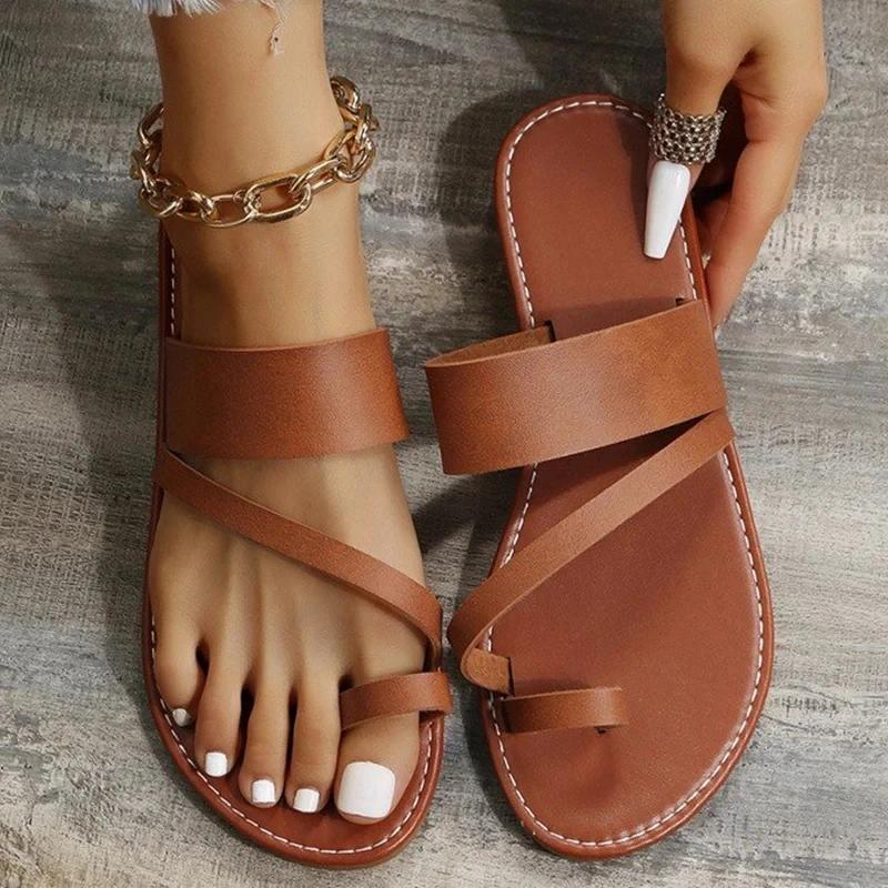 Damen Minimalistische Zehentrenner Sandalen Neue Mode Flache Sandalen Sommer Outdoor Strand Urlaub Freizeit Damenschuhe