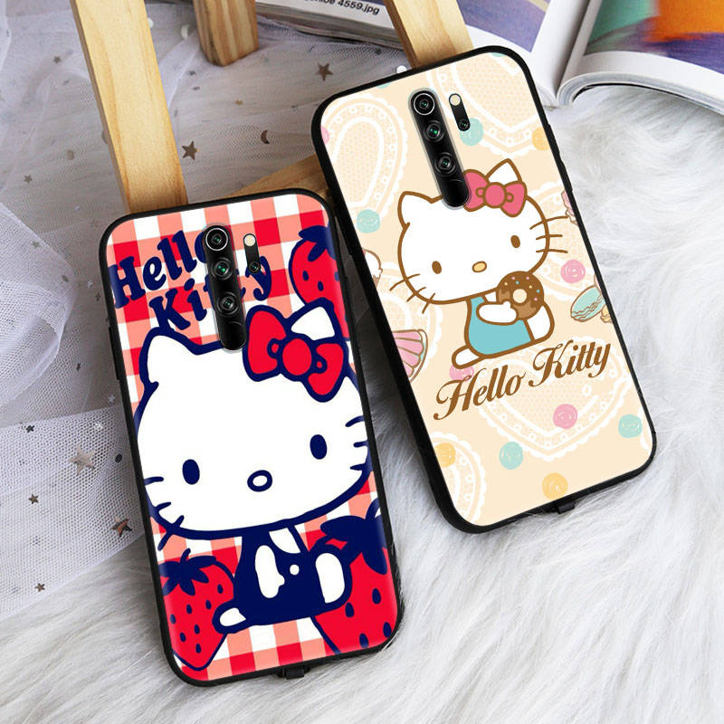 Black Case for OPPO Reno 8 6 5 4 Pro Plus Find X3 A17 A3 A31 A38 A40 A53 A54 A55 A74 A76 A78 A77 A80 A94 A95 A96 Lite L-28 Cute Hello Kitty