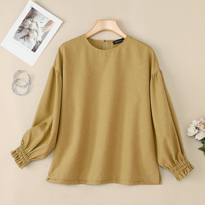 ZANZEA Women Casual Round Neck Solid Color 3/4 Sleeve Loose Blouse