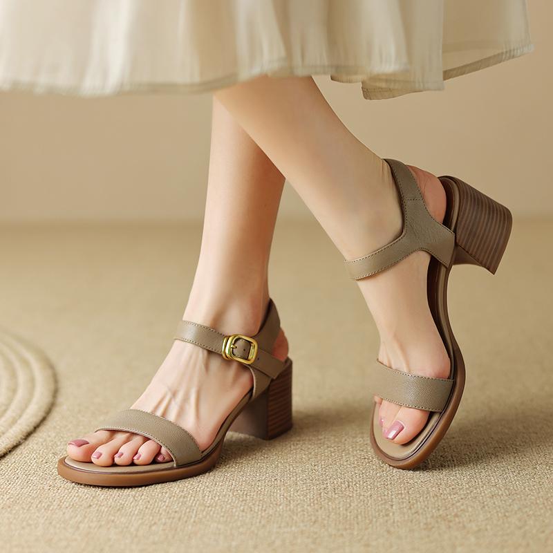 2024 New Women Sandals Casual Office Ladies Genuine Leather Thick Heels Platforms Shoes Woman Summer Fashion New Arrival Pumps