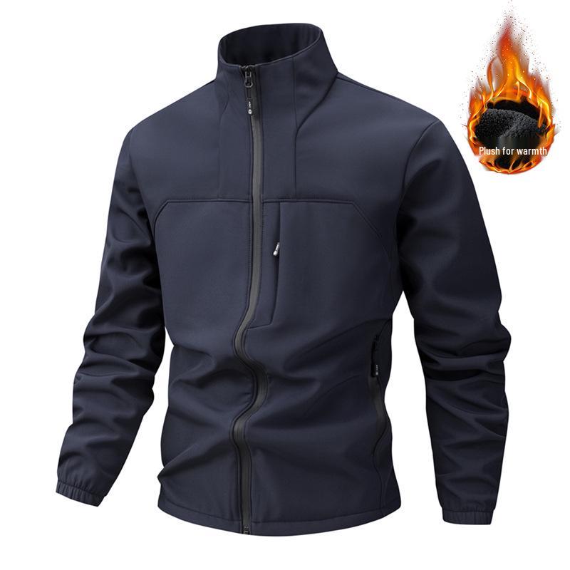 Men's Softshell Fleece Jacket for Autumn/Winter - Stand Collar, Casual Outdoor Mountaineering Coat