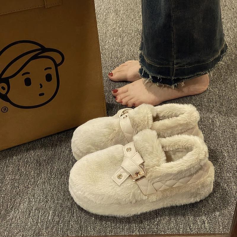 

Зимние туфли Мао Мао женские 2025 новые универсальные на платформе на одном педале туфли Дуду интернет-знаменитость бархатные хлопковые туфли 40 абрикосовый