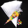 100Pcs Clear Cone Candy Storage Bags Cones Transprant Plastic Bag Popcorn Candy Bags For Baby Shower Wedding Party Bags Supplies