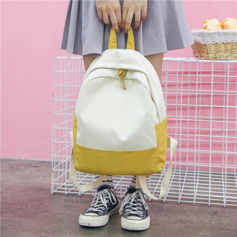 Fresh Style Backpack for College Women Korean Version Campus Artistic Double Shoulder Bag Versatile Color-Block Canvas Backpack Trendy