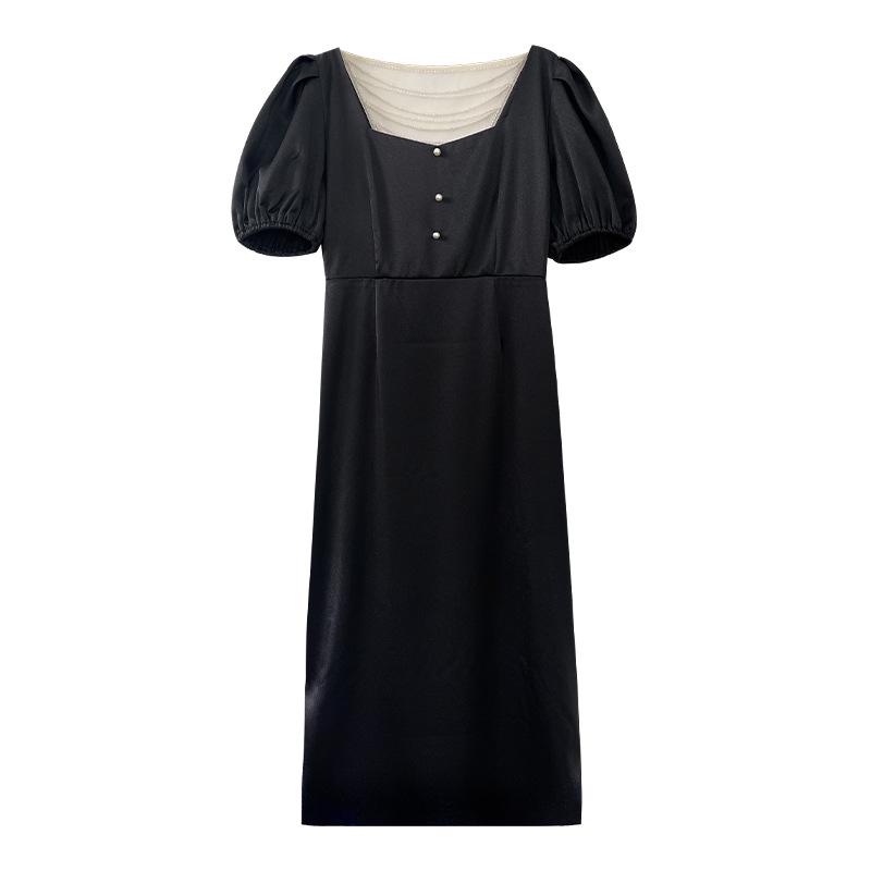 

13th Street Puff Sleeve V-Neck Pearl Collar Dress - Women s Summer Collection S чёрный