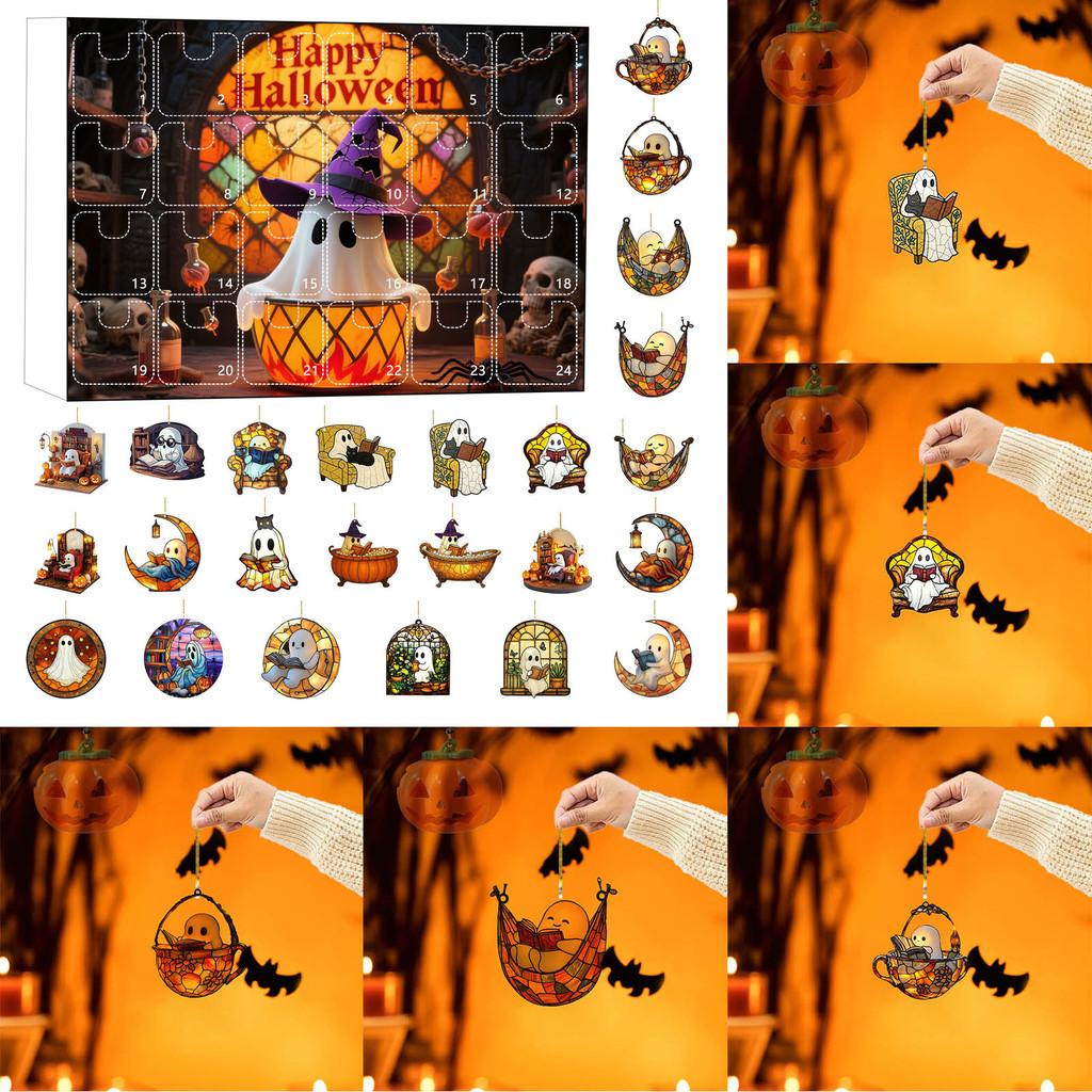 Halloween Ghost Countdown Calendar With 24 Acrylic Hanging Ornaments For Party Decor And Gift
