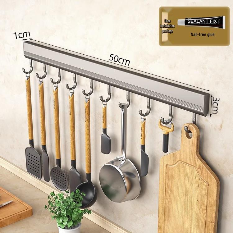 Space-Saving Kitchen Wall Rack: Punch-Free Aluminum Multi-Function Storage Hooks
