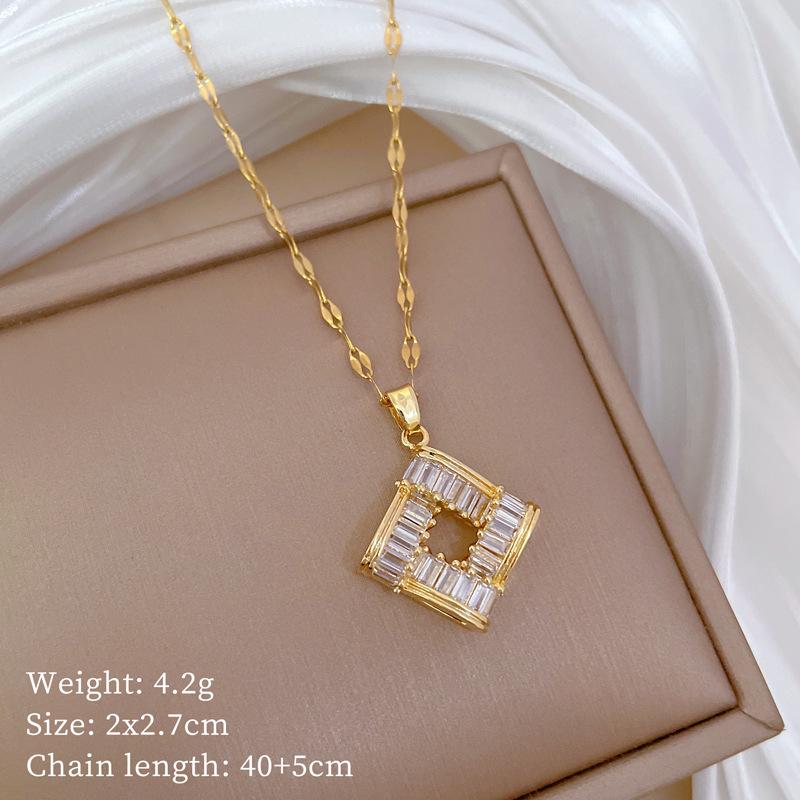 Titanium Steel Necklace & Earring Set: Luxurious Diamond Geometric Cube Design for Elegant Banquets