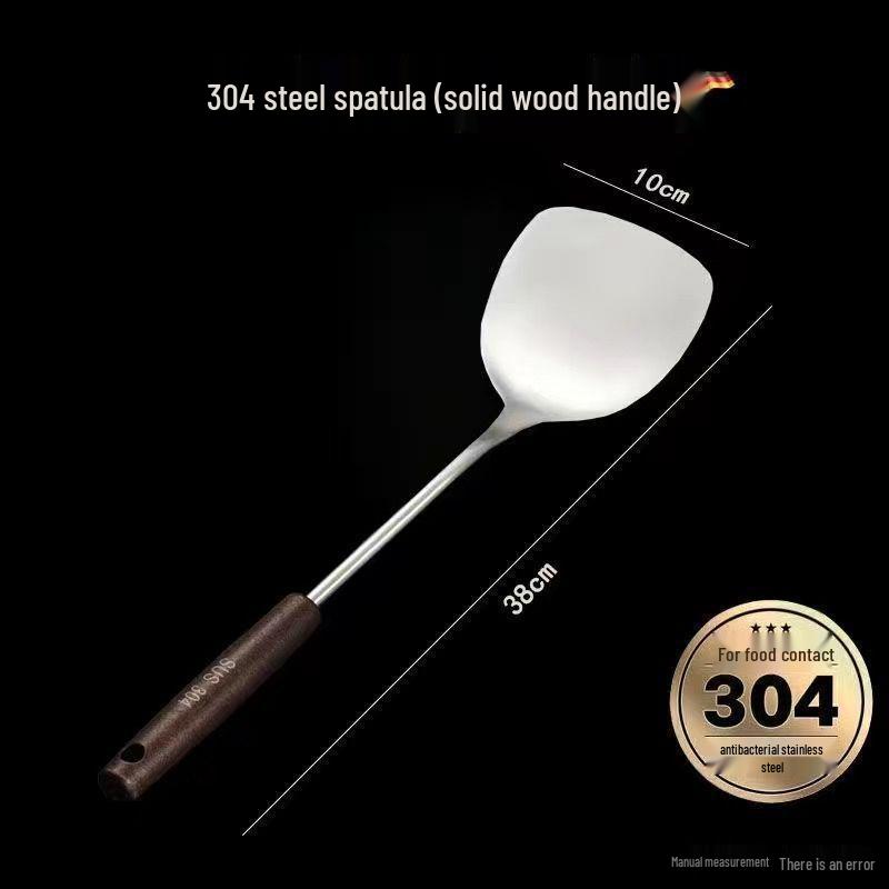 304 Stainless Steel Slotted Spatula Set with Anti-scald Wooden Handle - Thickened for Stir-frying & Cooking.
