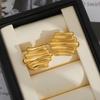 18K Gold Plated Vintage Triple Ridge Medium Geometric Stud Earrings Smooth Waterproof Stainless Steel Statement Earring Jewelry