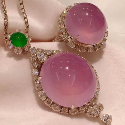 Přírodní Ledové Semínko Jade Chalcedon Fialová Barva Velké Šperky Romantické A Kreativní Sladký Svatba Zásnuby Náhrdelník Prsten