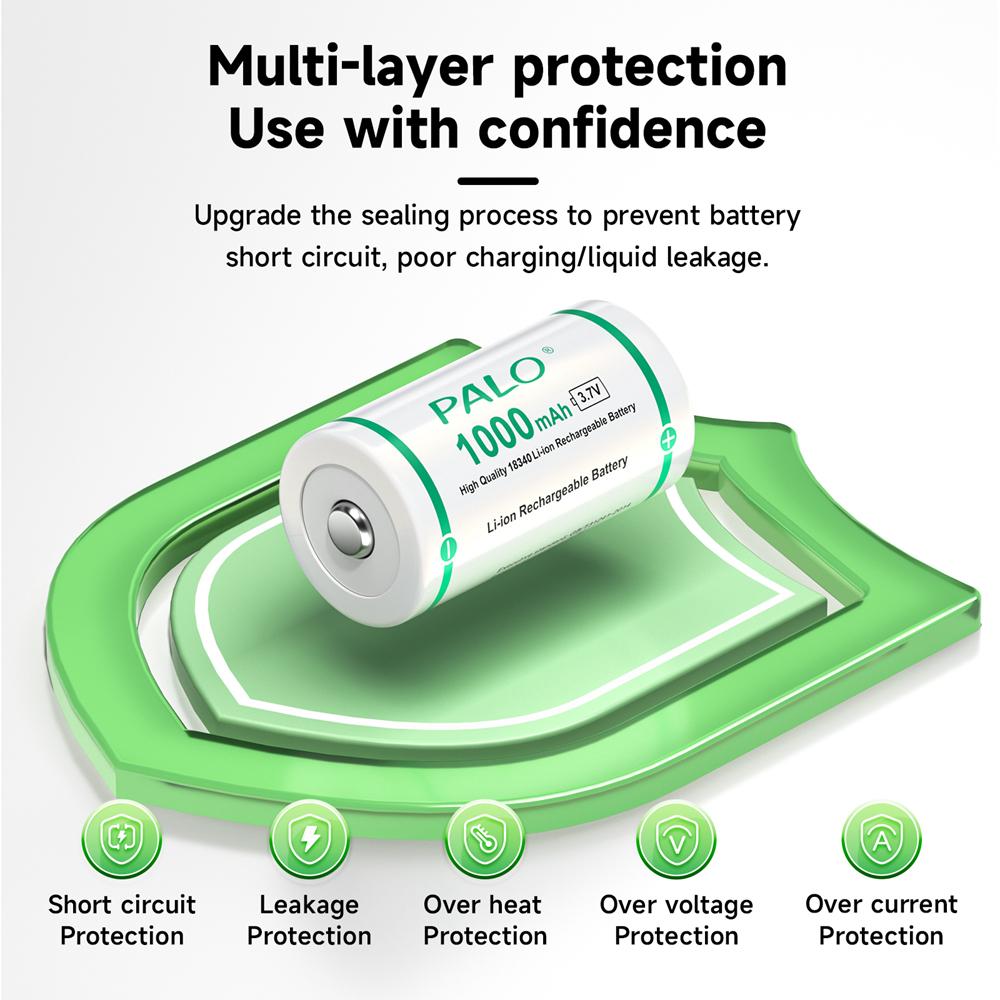 PALO 1000mAh 18350 Lithium Ion Battery 3.7V Rechargeable Li-ion 18350 Cells With Nickel Sheet for Electric Flashlight Toothbrush