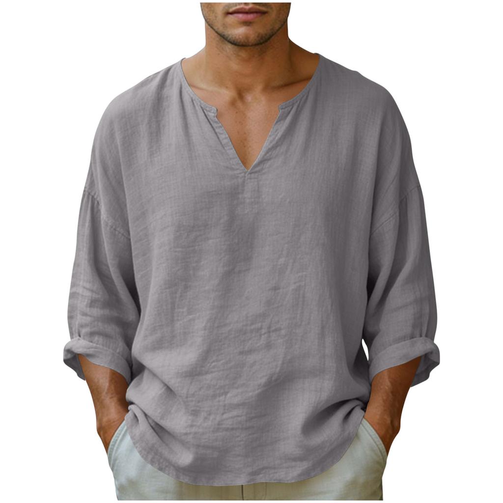 Men's Casual And Fashionable Loose V-neck Long Sleeved Shirt Top