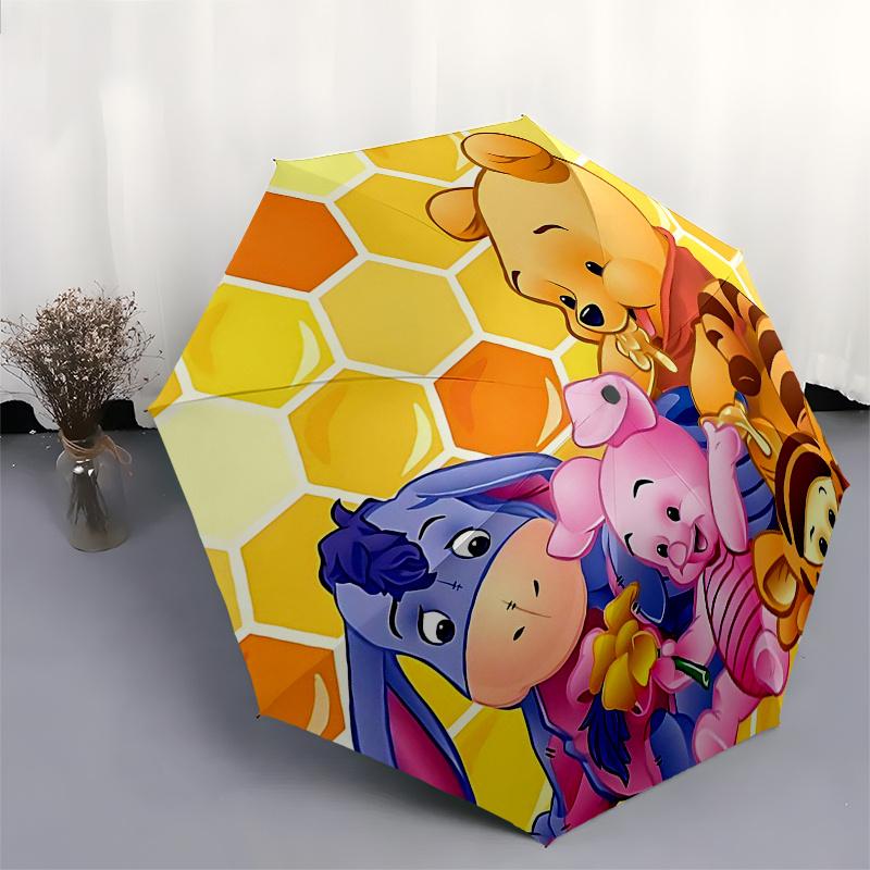 Winnie und Freunde Themen-Reiseregenschirm - 8 Rippen, Automatisches Öffnen und Schließen, Tragbares faltbares Design, Kompakter und stilvoller Regenschirm Geeignet