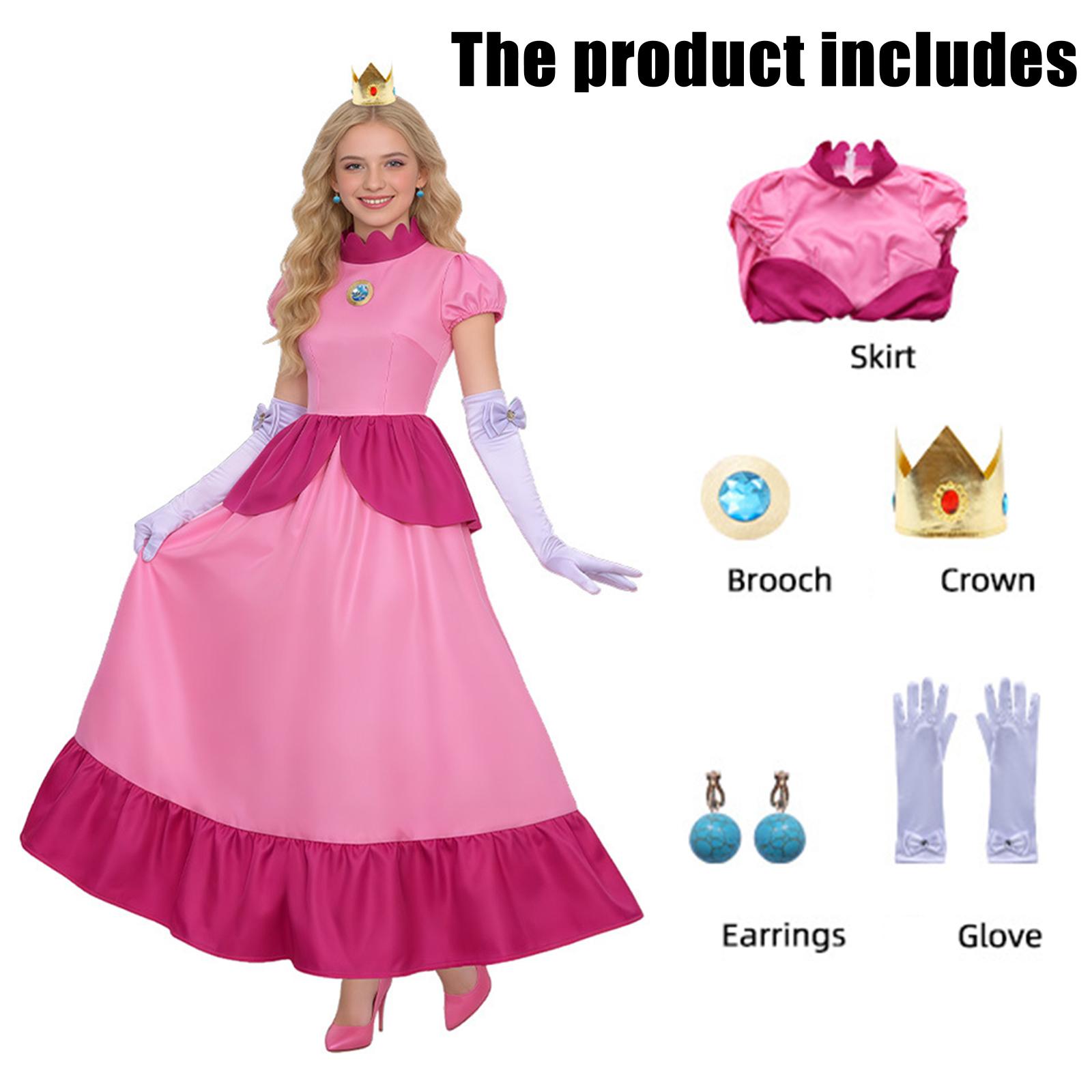 

Adult Princess Style Dress Costume Full Length Floor Gown with Crown and Gloves for Cosplay Events and Themed Parties L