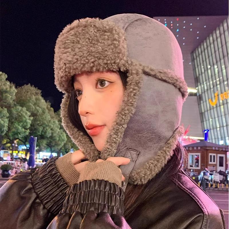 

Hat 2025 winter velvet thickened cycling cotton hat windproof cold warm ear protector Lei Feng hat One size