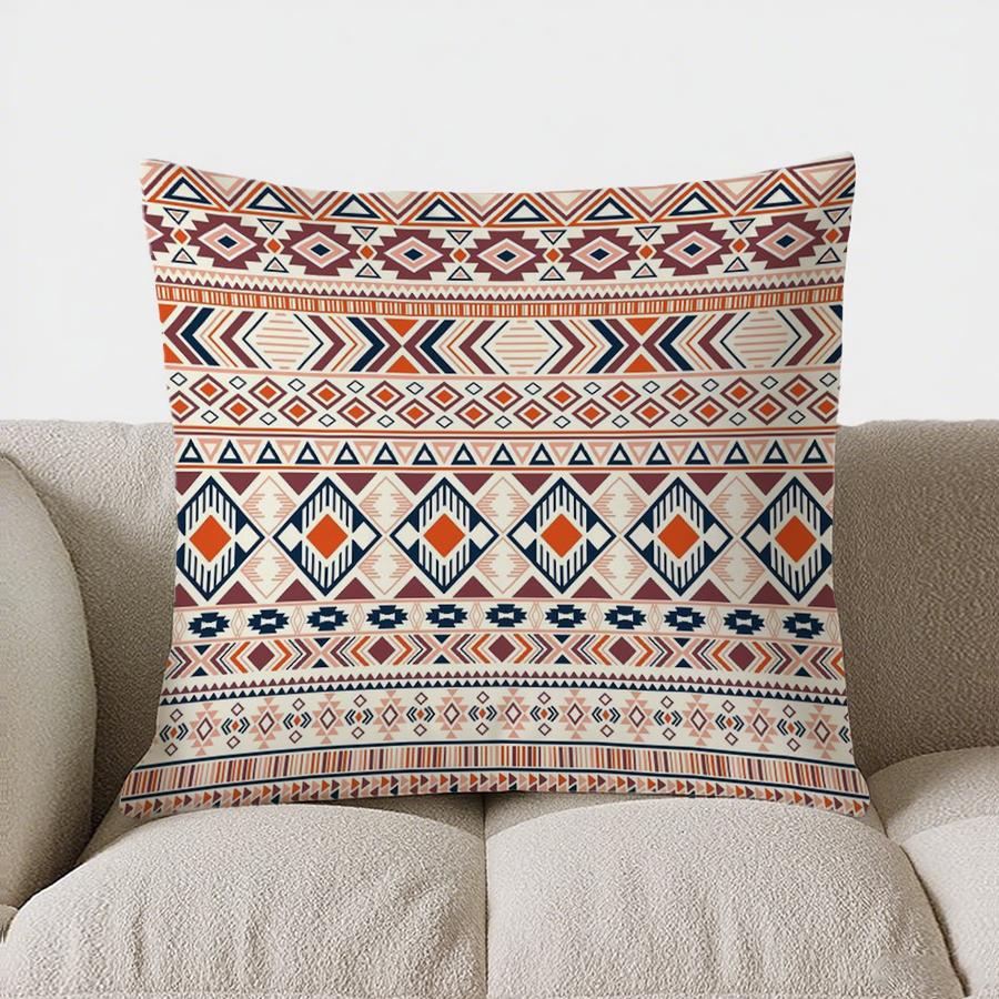 Colorful Geometric Pattern Double-Sided Printed Pillow Cover Short Plush Suitable Living Rooms Bedrooms Sofa Throw Cushion Cover