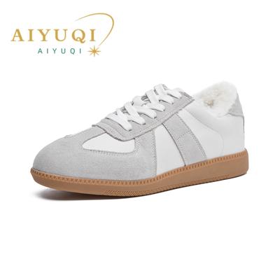 Baskets d'hiver en cuir véritable pour femmes, chaussures d'entraînement allemandes, baskets antidérapantes pour femmes, baskets en velours grande taille pour femmes