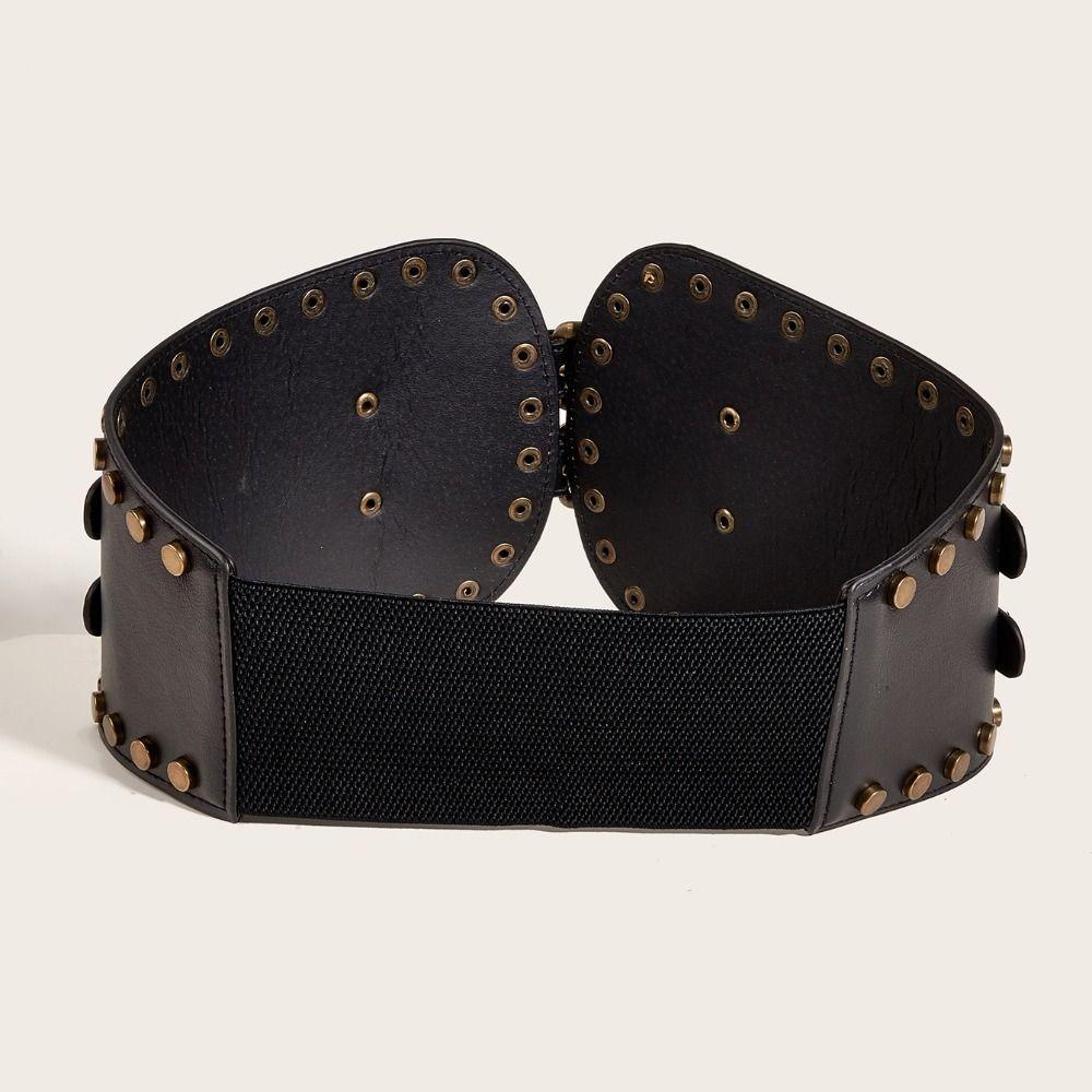 PU Leather Rivet Belt Spicy Girl Elastic Cummerbunds Fashion Pu Leather Corset  Skirt Accessories