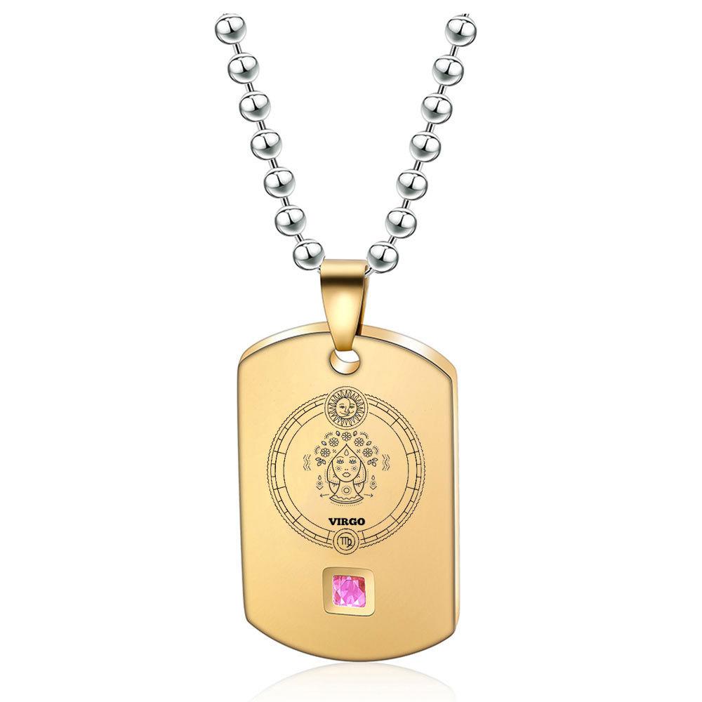 12 Constellations Glossy Military Brand Laser Engraving Fashion Necklace Couple Fashion