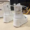 Fashion Platform Boots Goth for Women Lace up Wedge Heel Buckle Ankle Booties Studded Short Motorcycle Boots with Zipper White