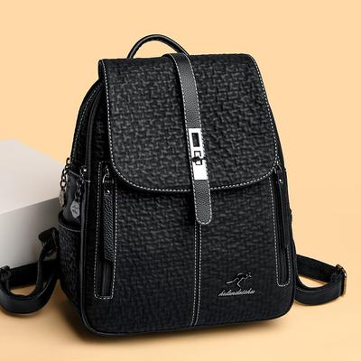 Women's New Fashion and Versatile Large Capacity Stitching Soft Leather Student Outdoor Travel Backpack
