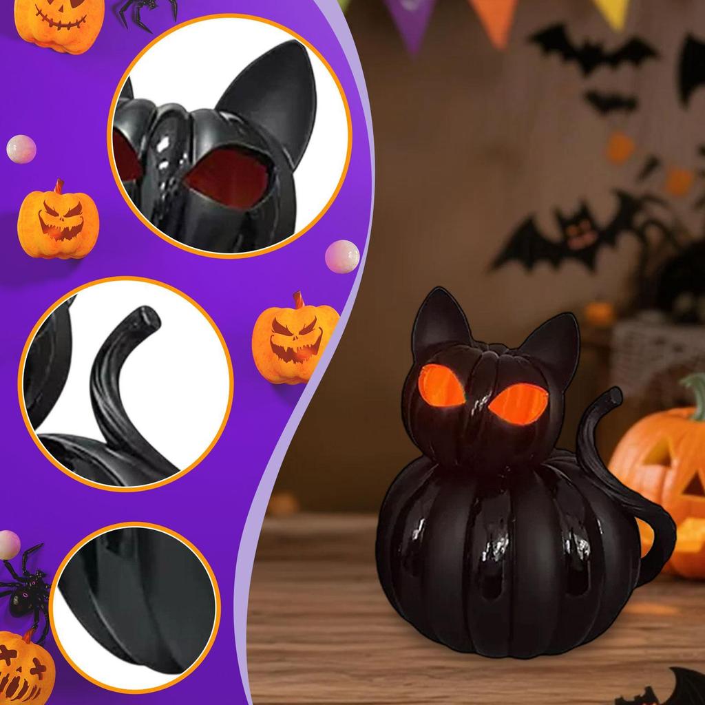Halloween Cat Pumpkin Decor Desktop Art Piece Practical Night Light for Party Gifts Anniversary Indoor Outdoor Festive Dorm