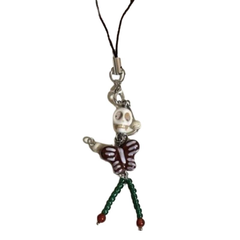 Retro Style Necklace Phone Lanyard Skull Butterfly Resin Bead Pendant Keychain Handmade Choker Clavicle Chain Necklace