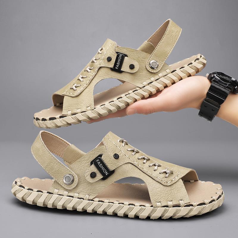 Fashion Classic Outdoor Men Sandals Handmade Leather Summer Flats Casual Lightweight man Beach Shoes Quick Dry Wading Aqua Shoes Sandals
