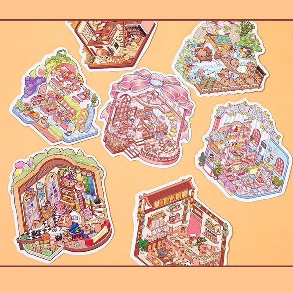Mini Miniature Scene Sticker Book PET 3D Pocket Cabin Scene Stickers Tent Sticker Decoration Gifts