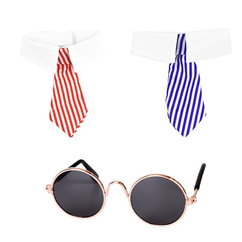 Pet Dog & Cat Decorative Collar Set with Bow Tie and Sunglasses
