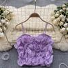 Summer Women's Camisole French Mesh Three-dimensional Flowers High Waist Short Camisole Vest Chic Wrap Tops