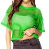 Fishnet Loose T-shirts Sexy O-neck Short Sleeve Hollow Out Black Cropped Tee Tops