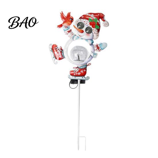 Automatic Solar Powered Lights Christmas Snowman Bird Garden Light, Waterproof Outdoor Stake Lamp with Crackle Glass Decorative Patio Illuminations