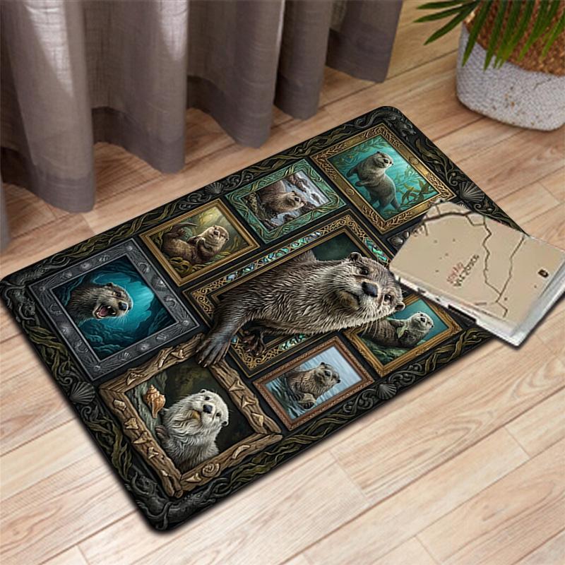 Otter Portrait Compilation Pattern Rug Floor Mat for Living Room or Bedroom Soft and Comfortable Carpet a Gift for Birthday and Holiday.