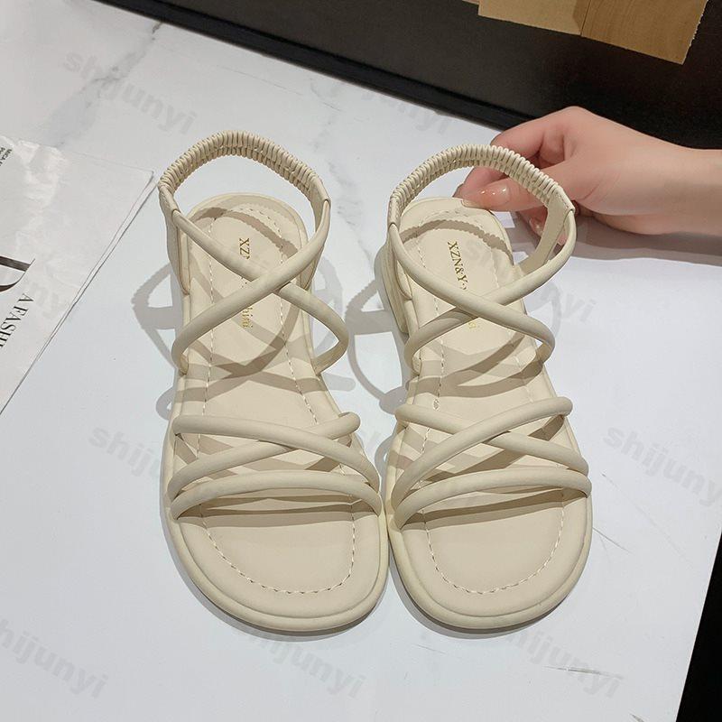 Women's Summer Sandals 2025 New Summer Flat Bottom Casual Beach Shoes Open Toe Non-slip Soft Roman Sandals Flat Casual Shoes