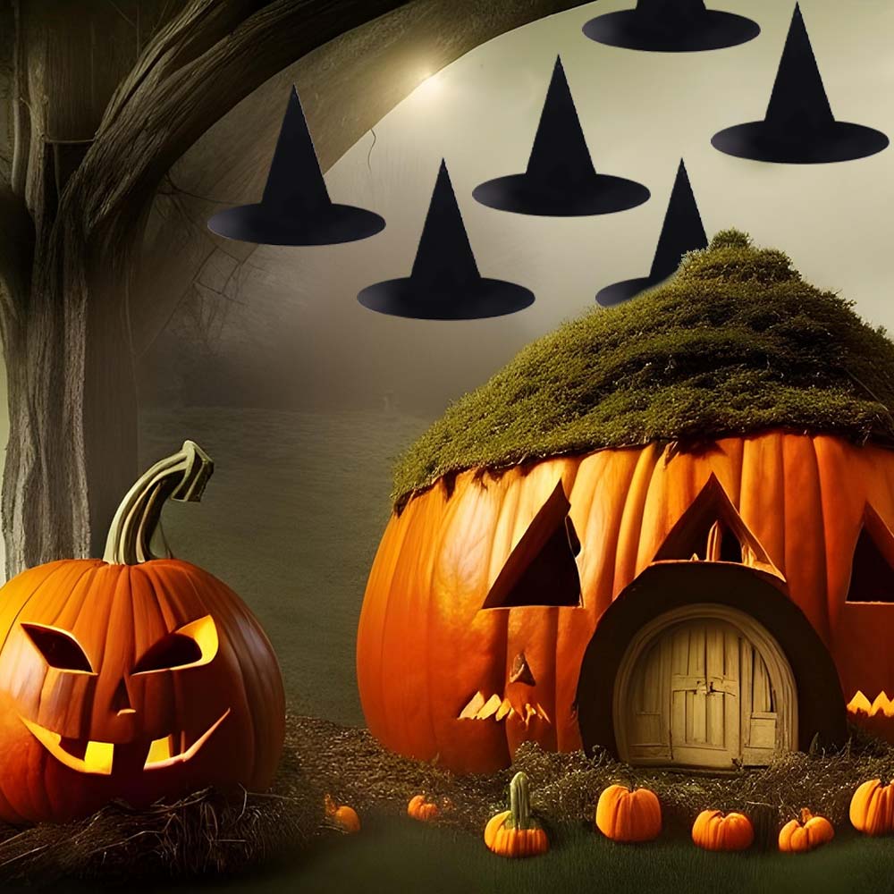 12pcs Spooky Witch Hat Decoration DIY Hat Wall Decor Halloween Hat Hanging Pendant  Haunted House