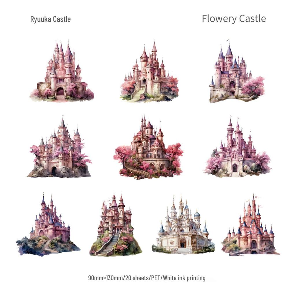 Fantasy Castle 3D Landscape PET Stickers - Retro Creative DIY Journal Stickers