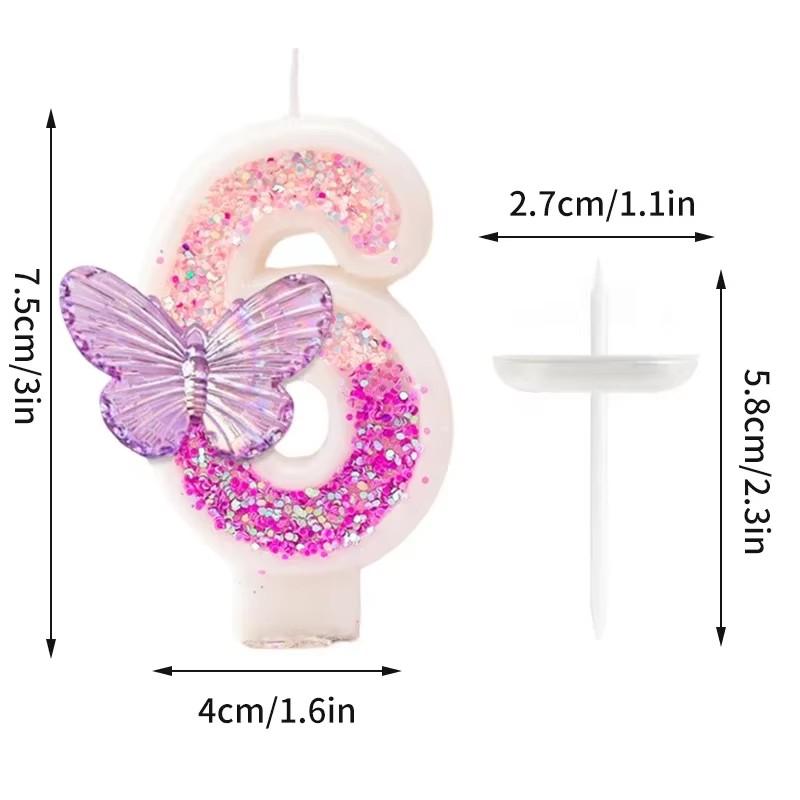 Gradient Butterfly Digital Candle Birthday Cake Topper Table Butterfly Decor 0-9 Purple Number Birthday Candles Party Supplies